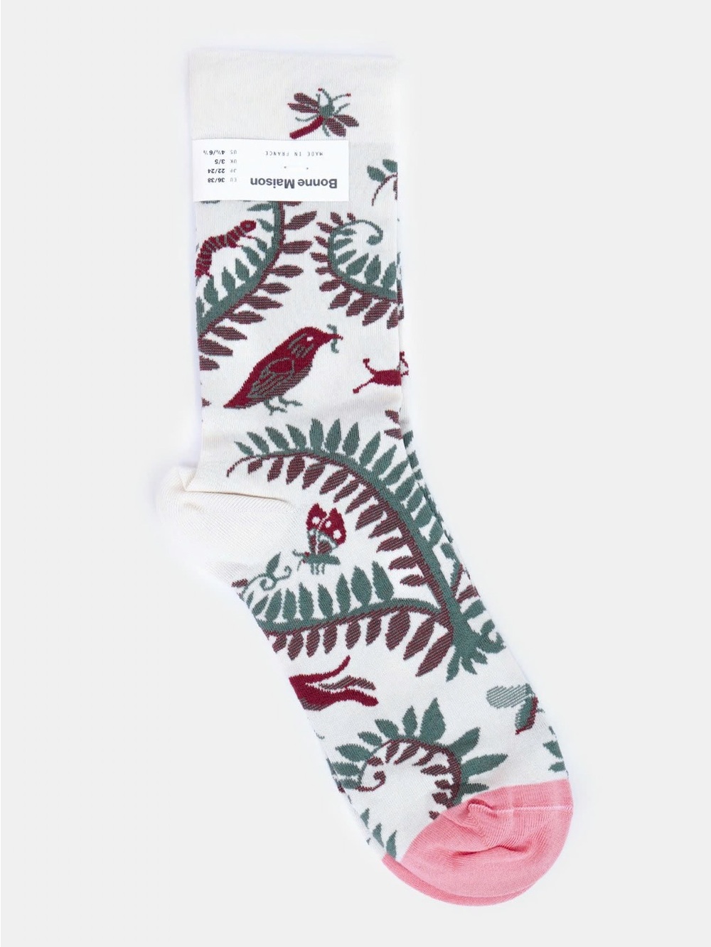 Bonne Maison Ivy Pattern Bird Socks, Cotton Stretch